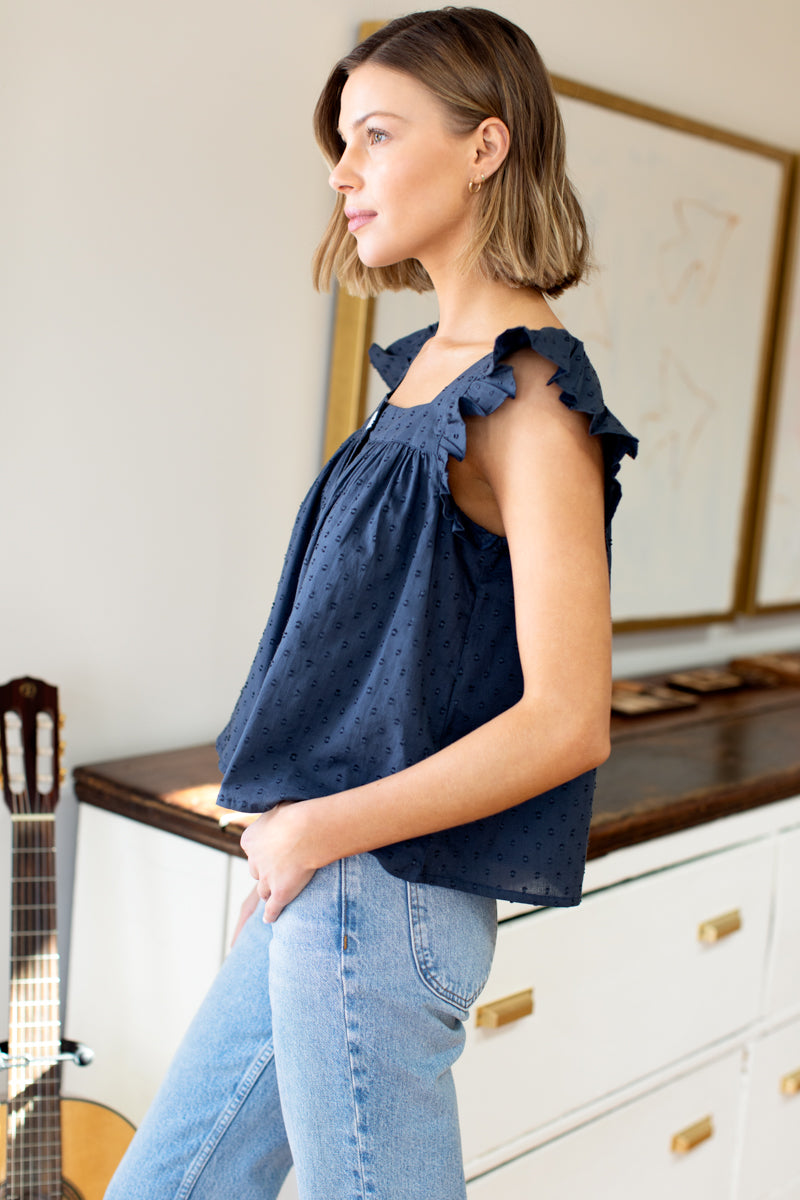 Laurent Flutter Top - Swiss Dot Midnight Organic