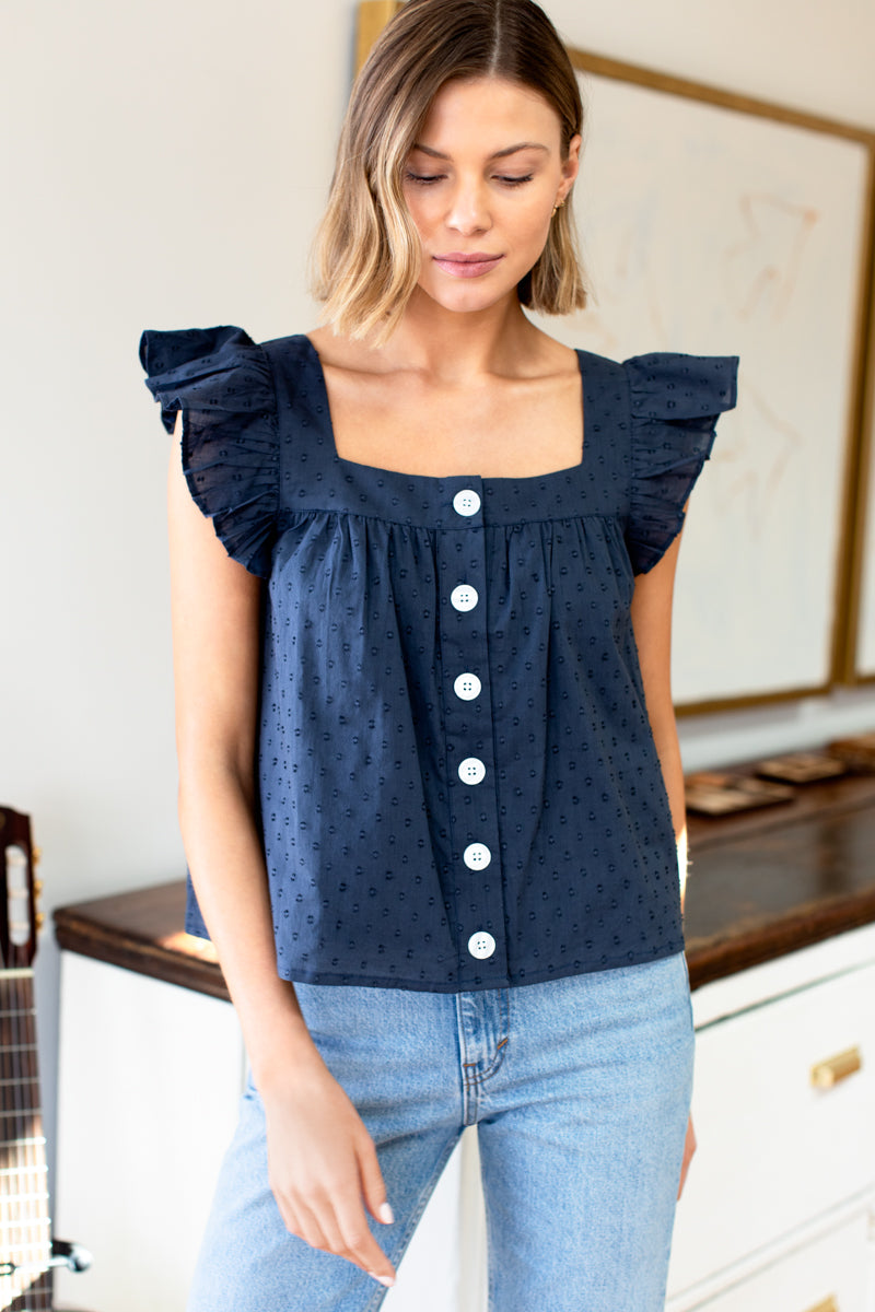 Laurent Flutter Top - Midnight Dots Organic