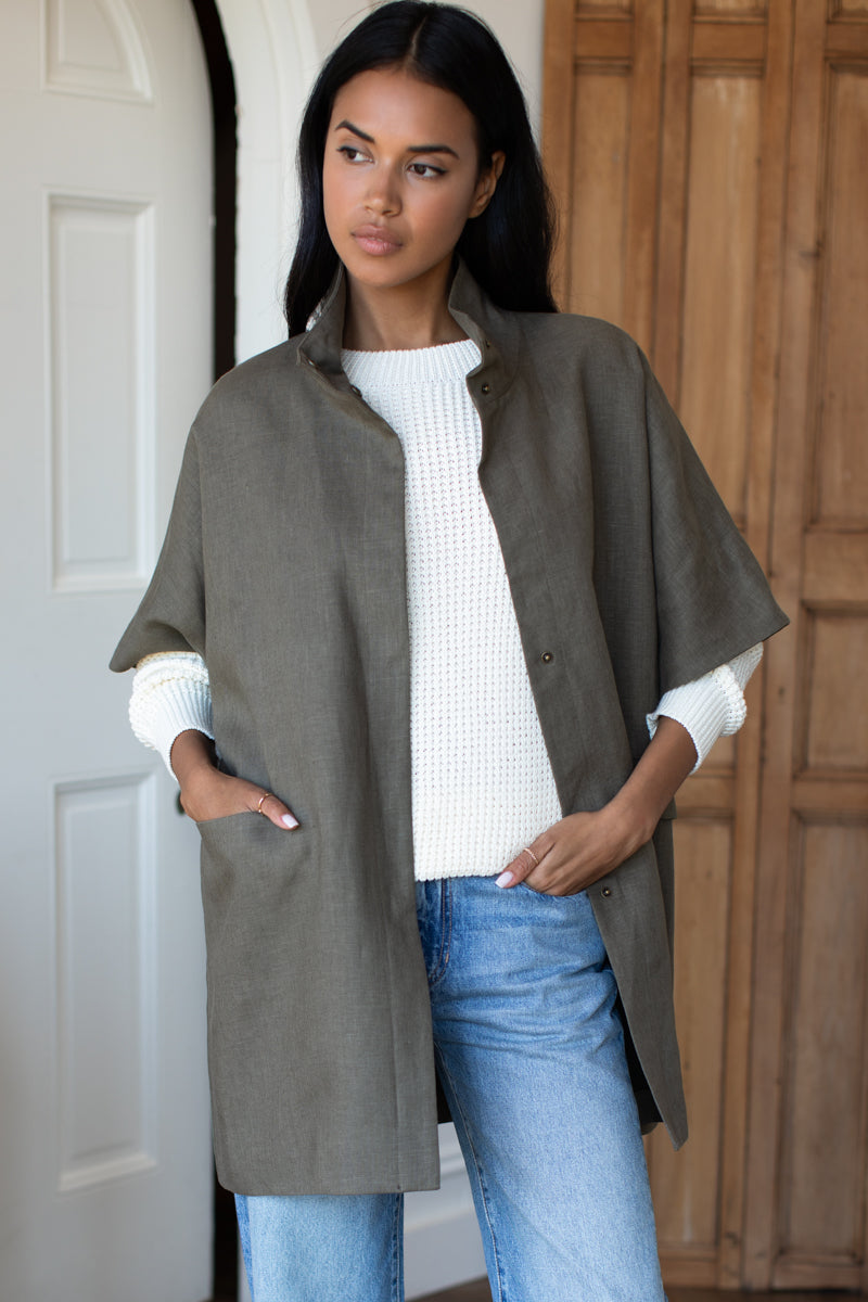 Layering Jacket - Army Green Linen