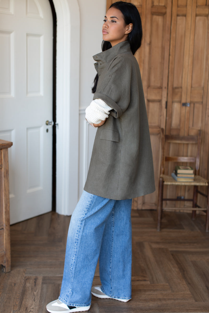 Layering Jacket - Army Green Linen