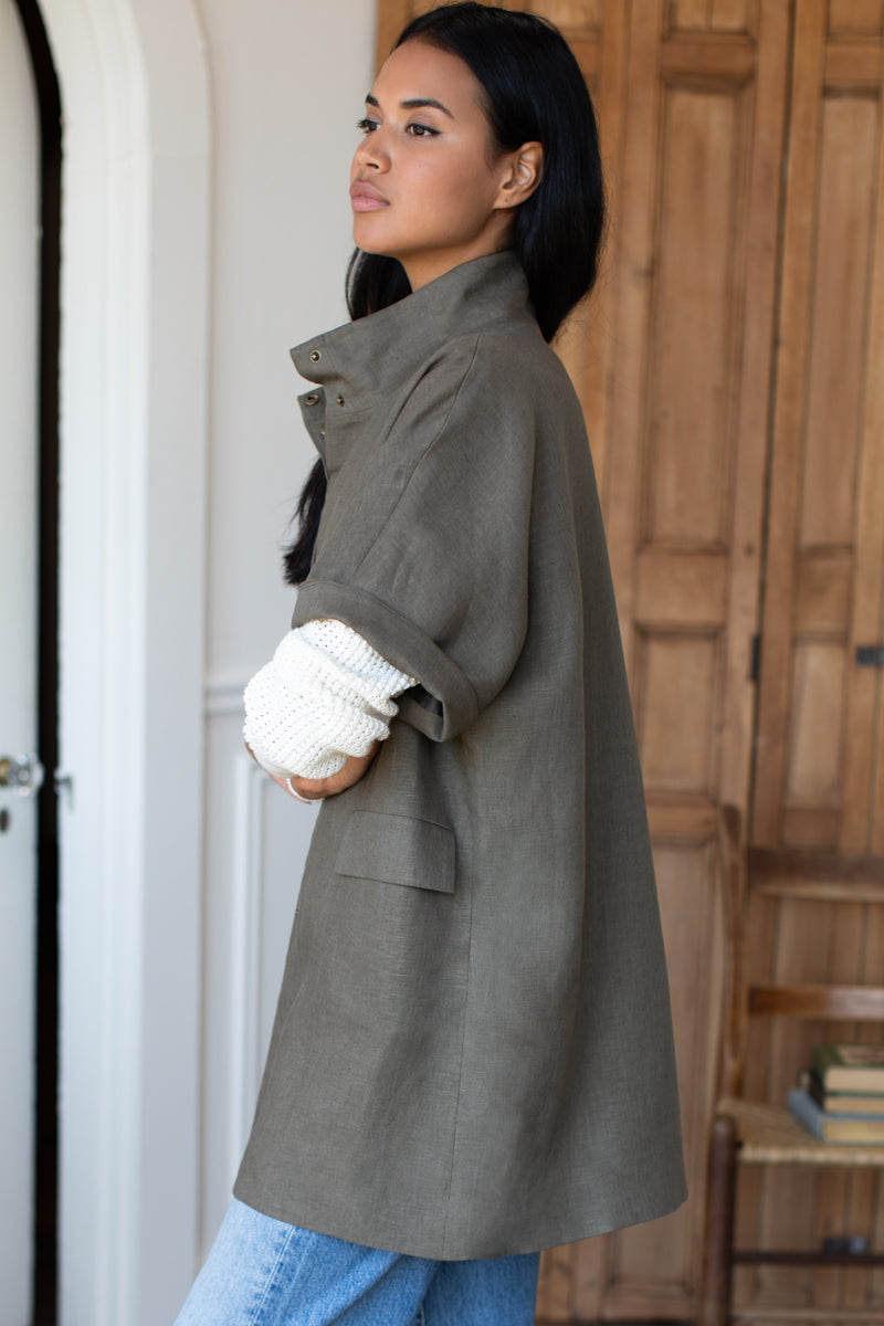 Layering Jacket - Army Green Linen