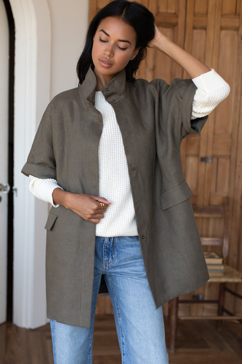 Layering Jacket - Army Green Linen