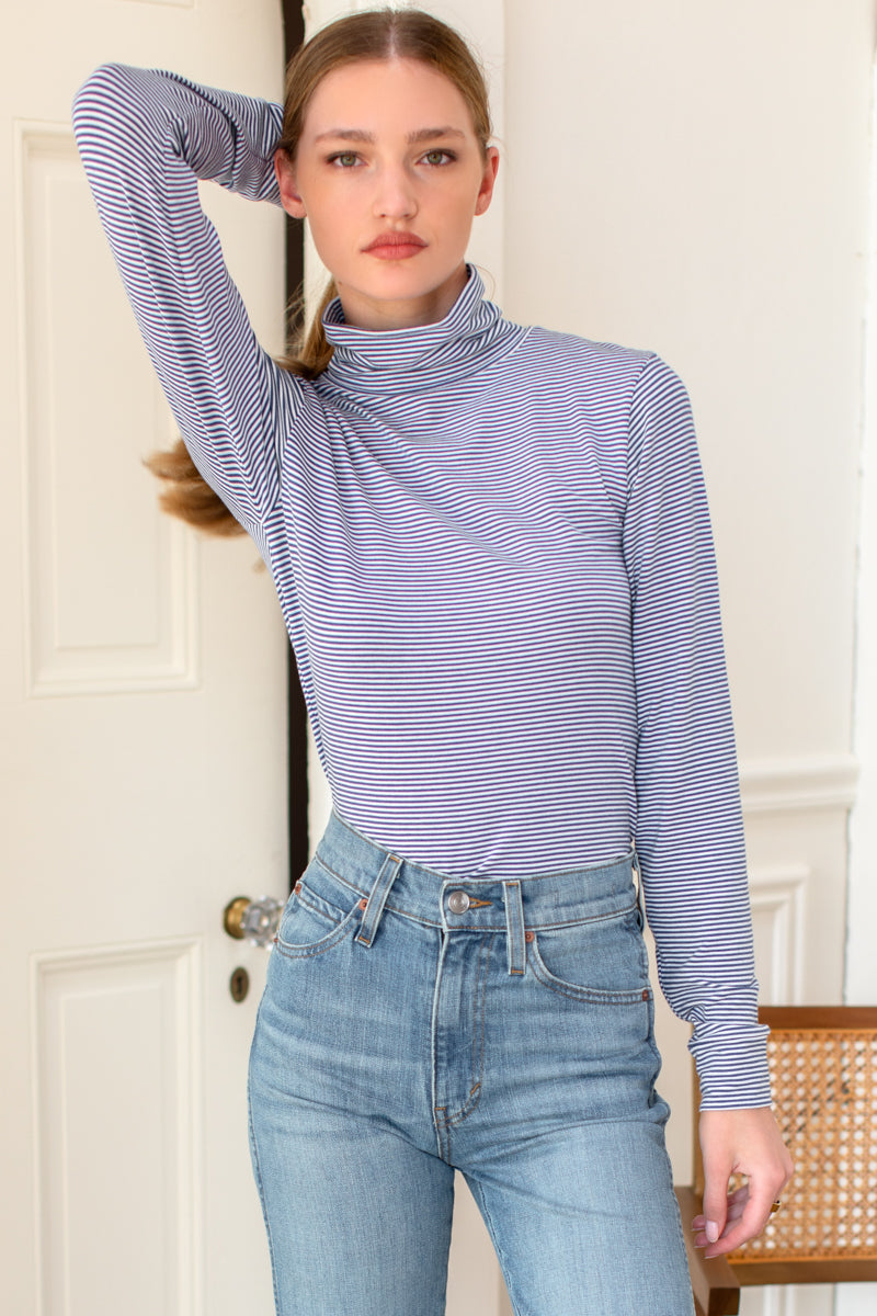 Little Turtleneck - Twilight + White Stripe Organic