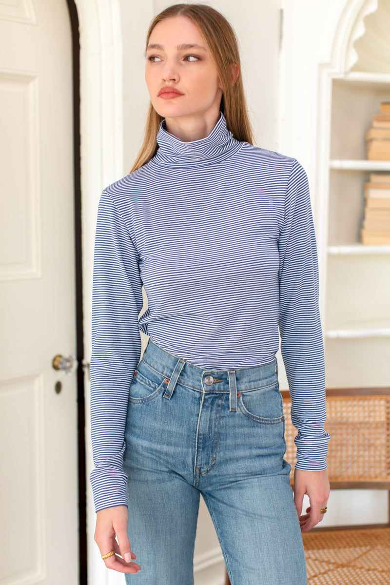 Little Turtleneck - Twilight + White Stripe Organic