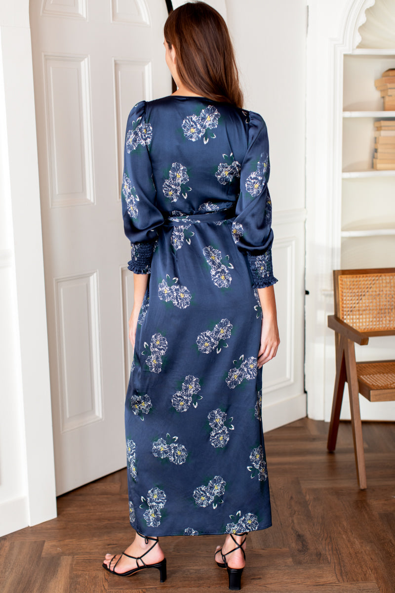 Louisa Wrap Dress - Sara's Flowers Satin