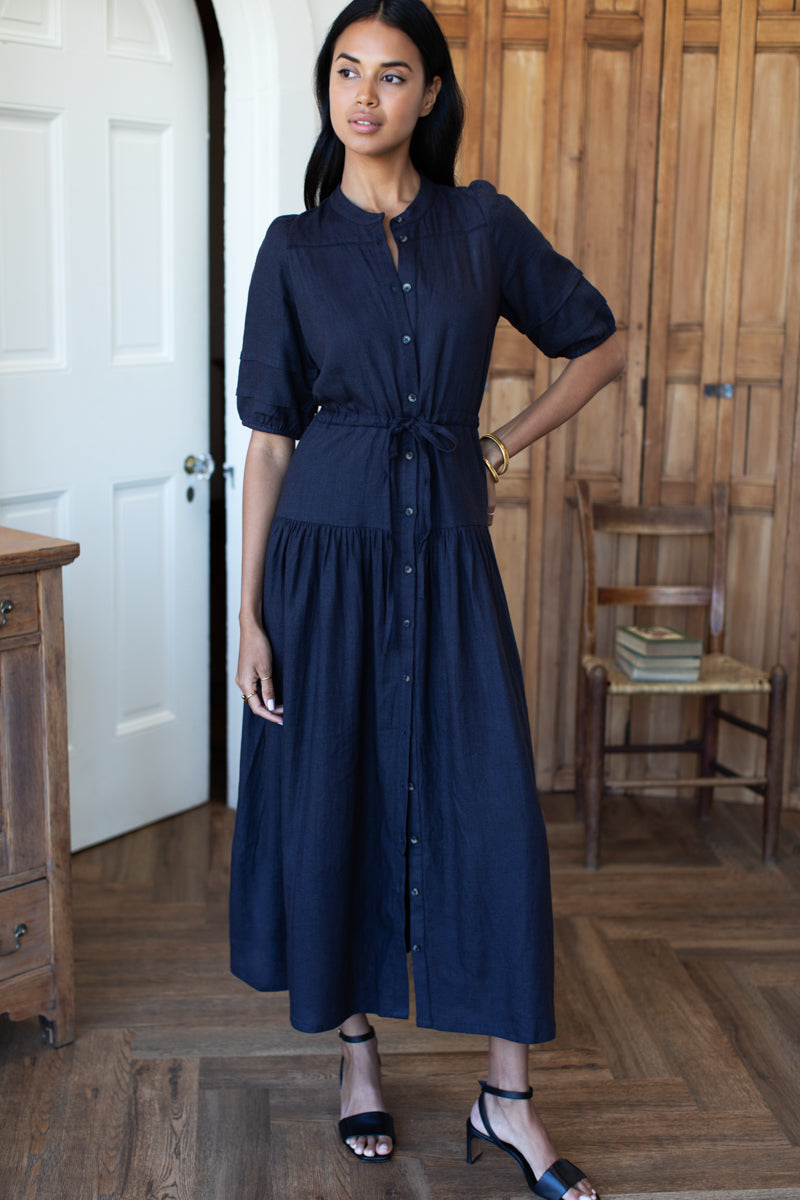 Lucy 4 Basque Dress - Midnight Linen