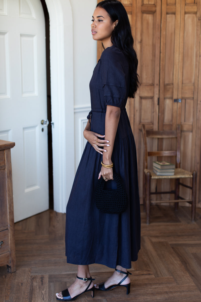 Lucy 4 Basque Dress - Midnight Linen