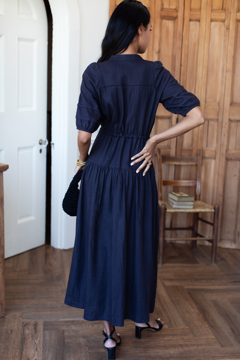 Lucy 4 Basque Dress - Midnight Linen