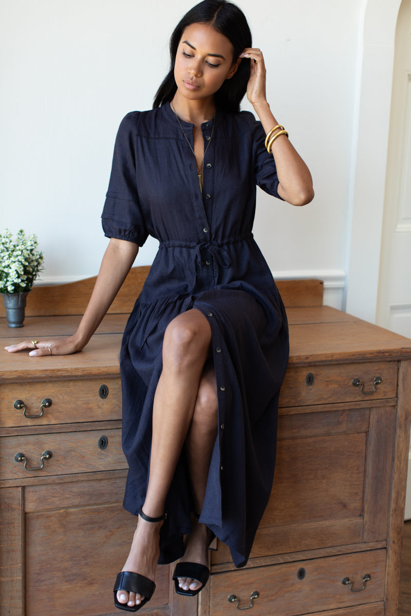 Lucy 4 Basque Dress - Midnight Linen