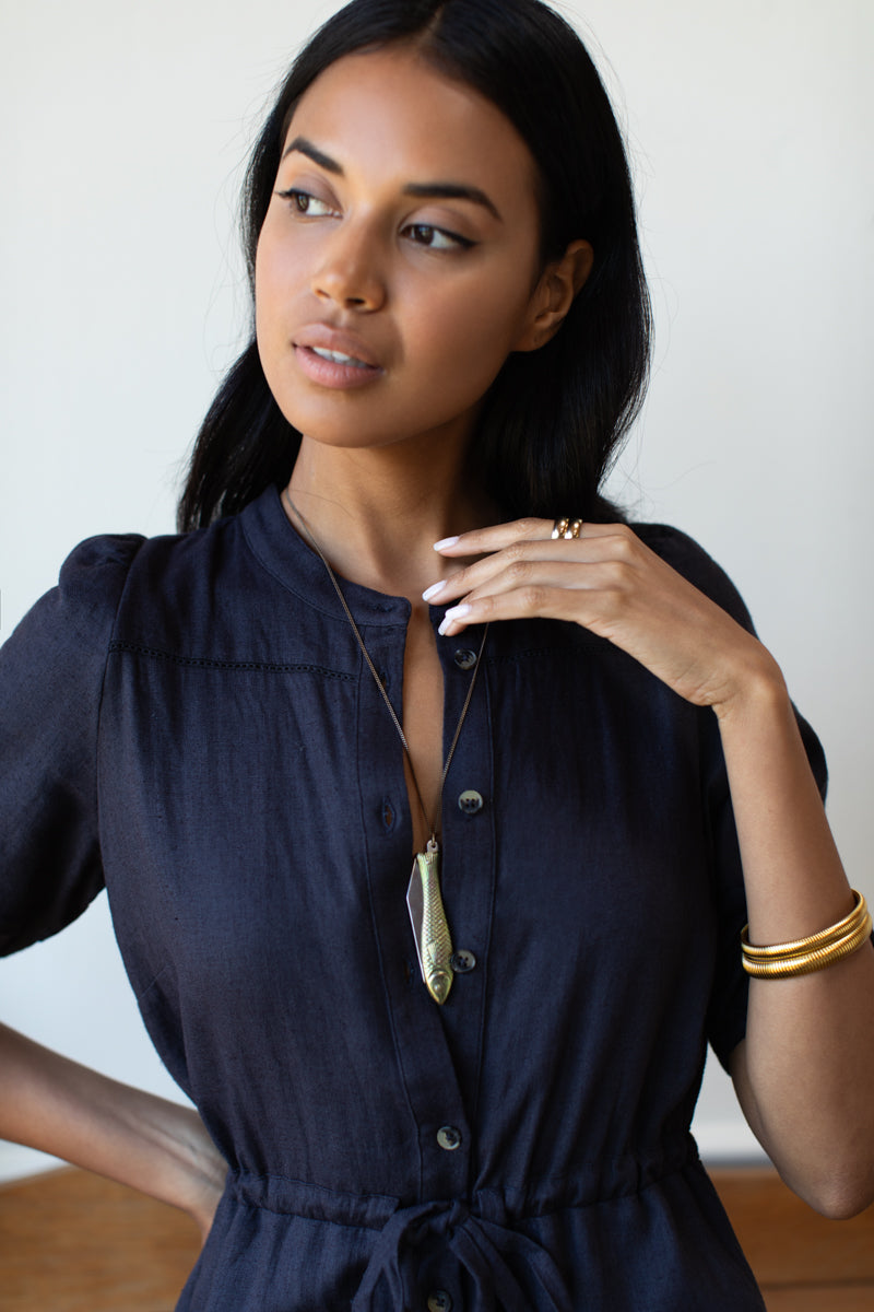 Lucy 4 Basque Dress - Midnight Linen