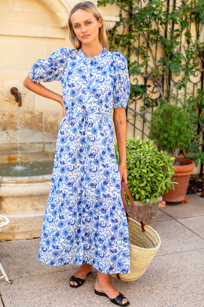 Lucy Dress - Blue Morning Flower Organic - Emerson Fry