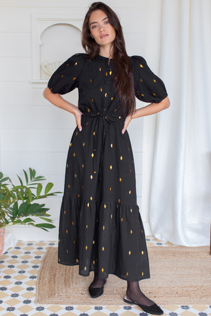 Lucy Dress - Gold Leaf Lurex Black