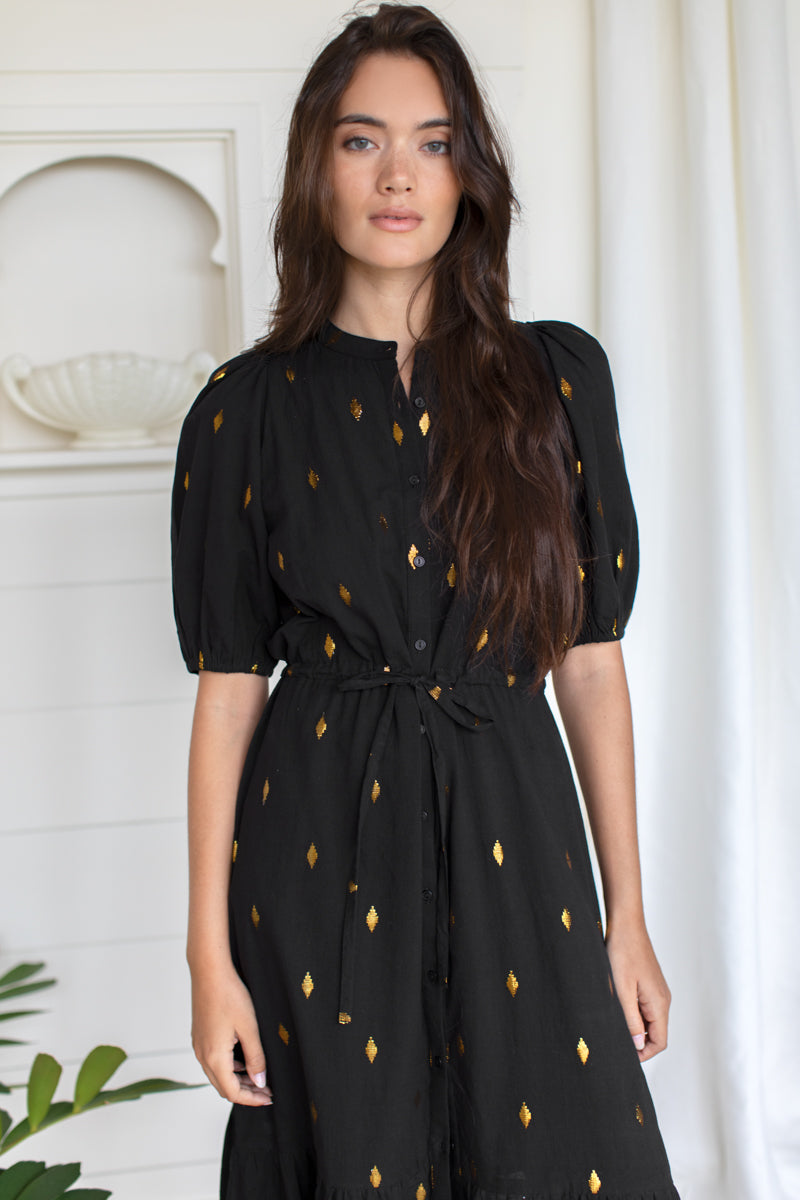 Lucy Dress - Gold Leaf Lurex Black M Lucy Dress - Gold Leaf Lurex Black M