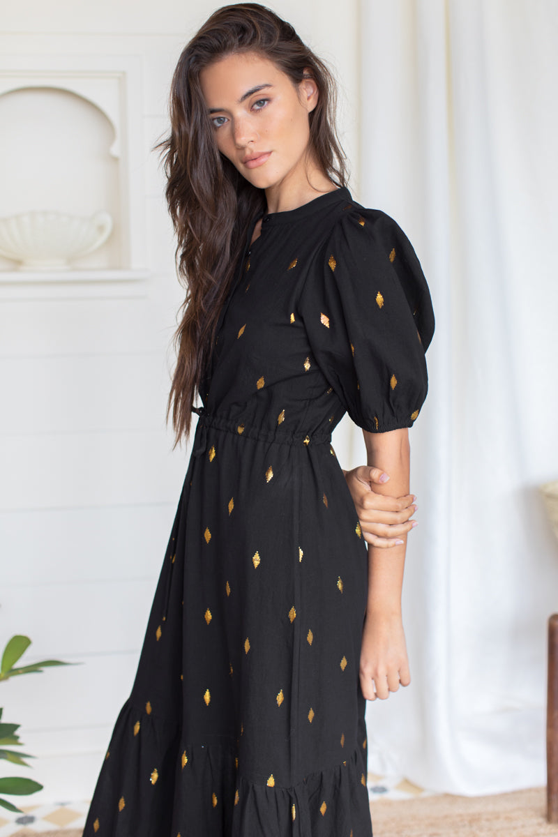 Lucy Dress - Gold Leaf Lurex Black