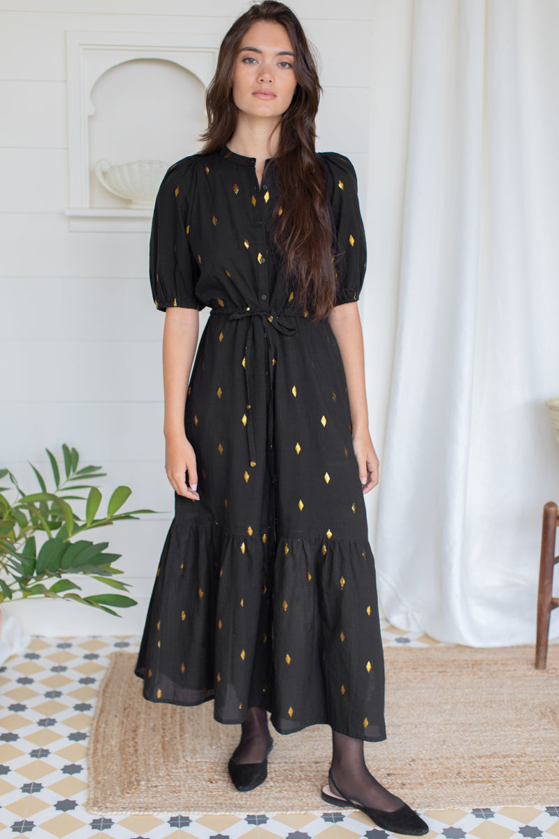 Lucy Dress - Gold Leaf Lurex Black M Lucy Dress - Gold Leaf Lurex Black M