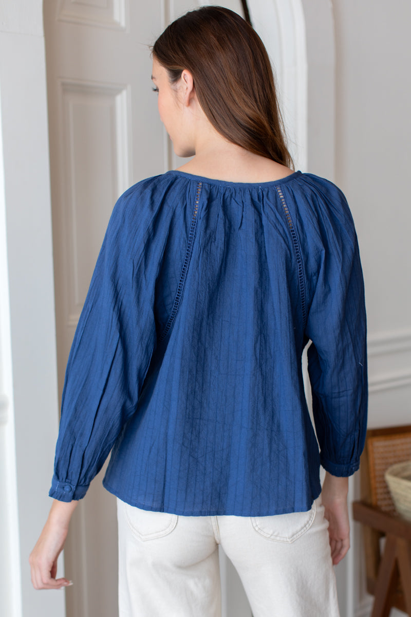 Lucy Heirloom Blouse - Indigo Cotton Dobby Organic