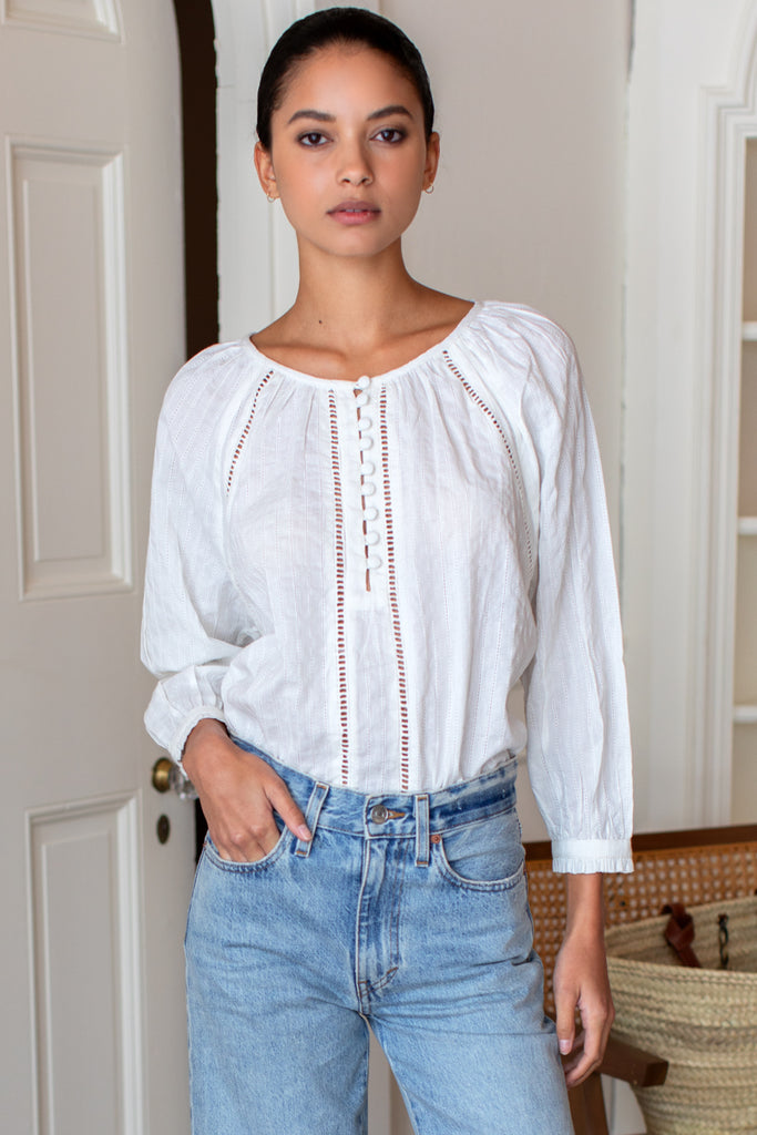 Lucy Heirloom Blouse - Ivory Cotton Dobby Organic - Emerson Fry