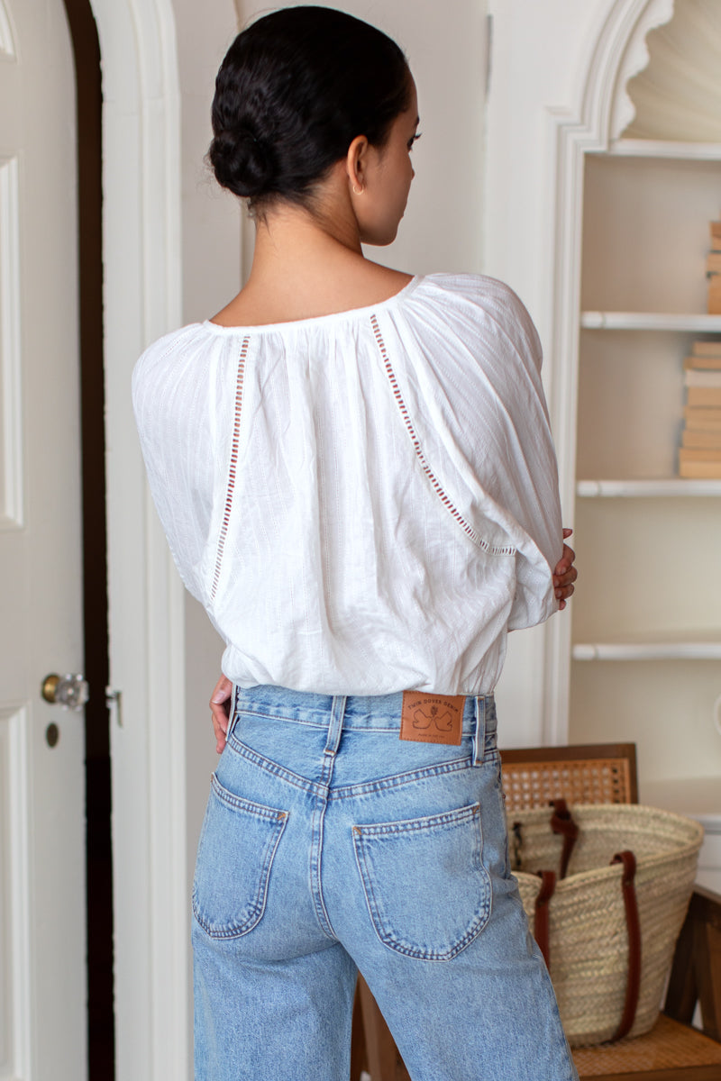 Lucy Heirloom Blouse - Ivory Cotton Dobby Organic - Emerson Fry