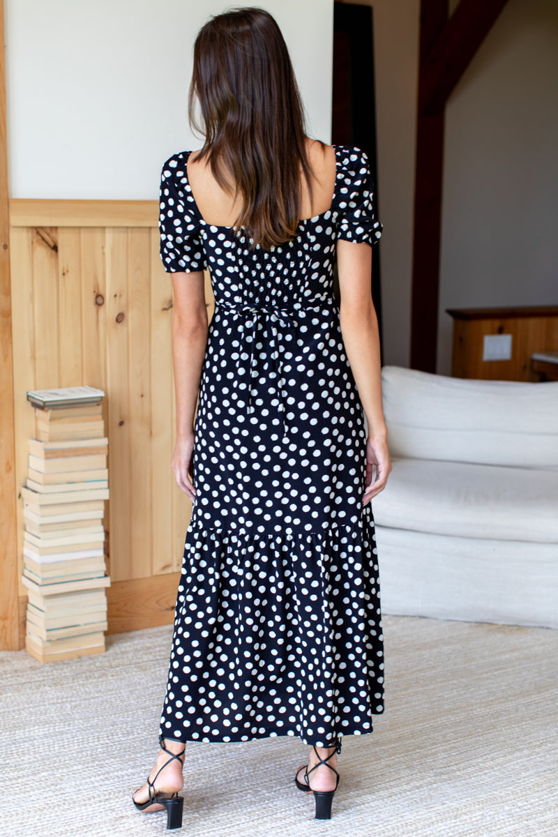 Luie Maxi Dress - Handpainted Dots Black + Ivory L Luie Maxi Dress - Handpainted Dots Black + Ivory L