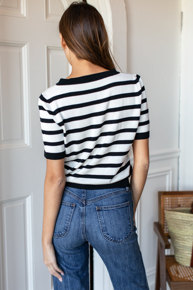 Luxe Emerson Knit Top - Mariner Stripe Tencel + Cashmere