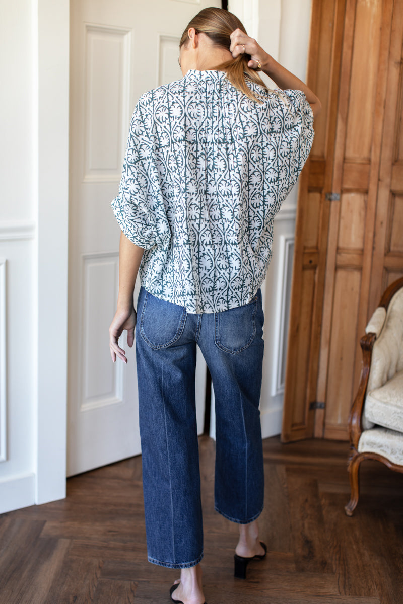 Mandarin Collar Top - Etoile Vine Forest Organic
