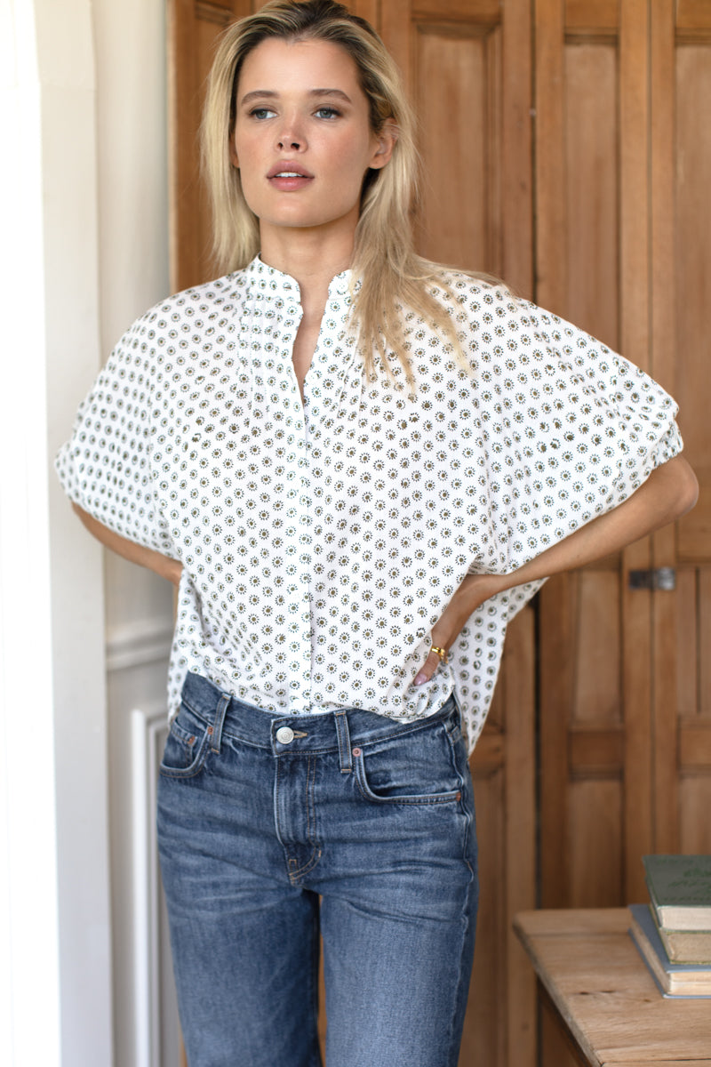 Mandarin Collar Top - Signet Olive Organic