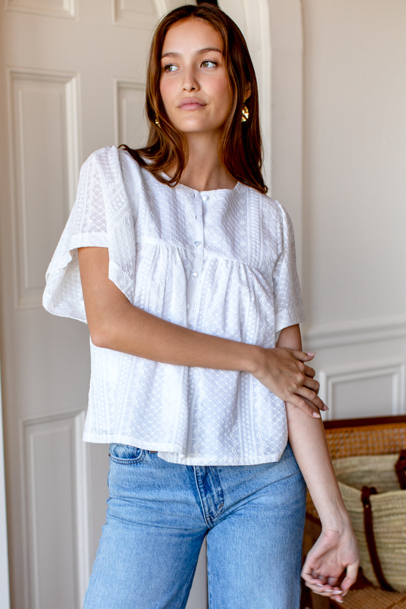 Marion Blouse - White Embroidered