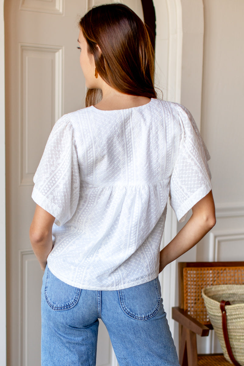Marion Blouse - White Embroidered