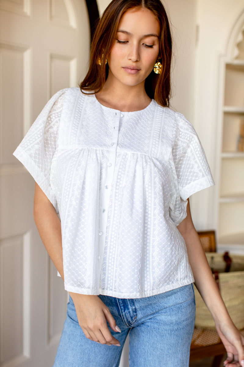 Marion Blouse - White Embroidered