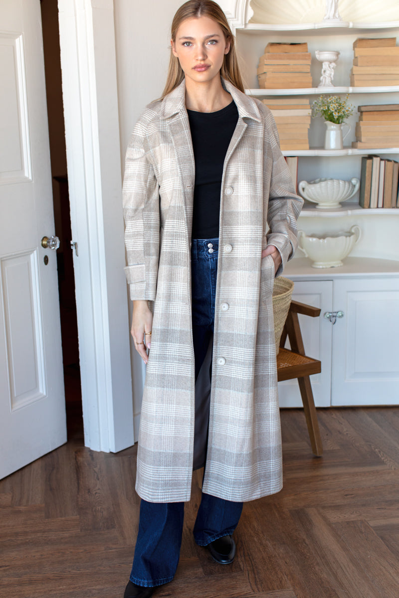 Maxi Overcoat - Camel Glen Plaid