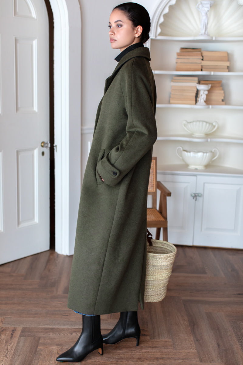 Maxi Overcoat - Army Wool