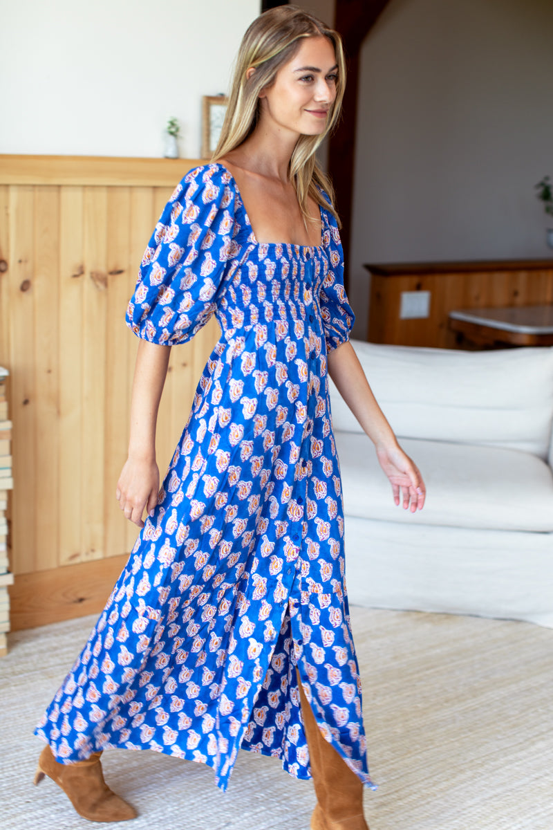 Santiago 3 Maxi Dress - Blue Paisley Flowers - Emerson Fry Santiago 3 Maxi Dress - Blue Paisley Flowers - Emerson Fry