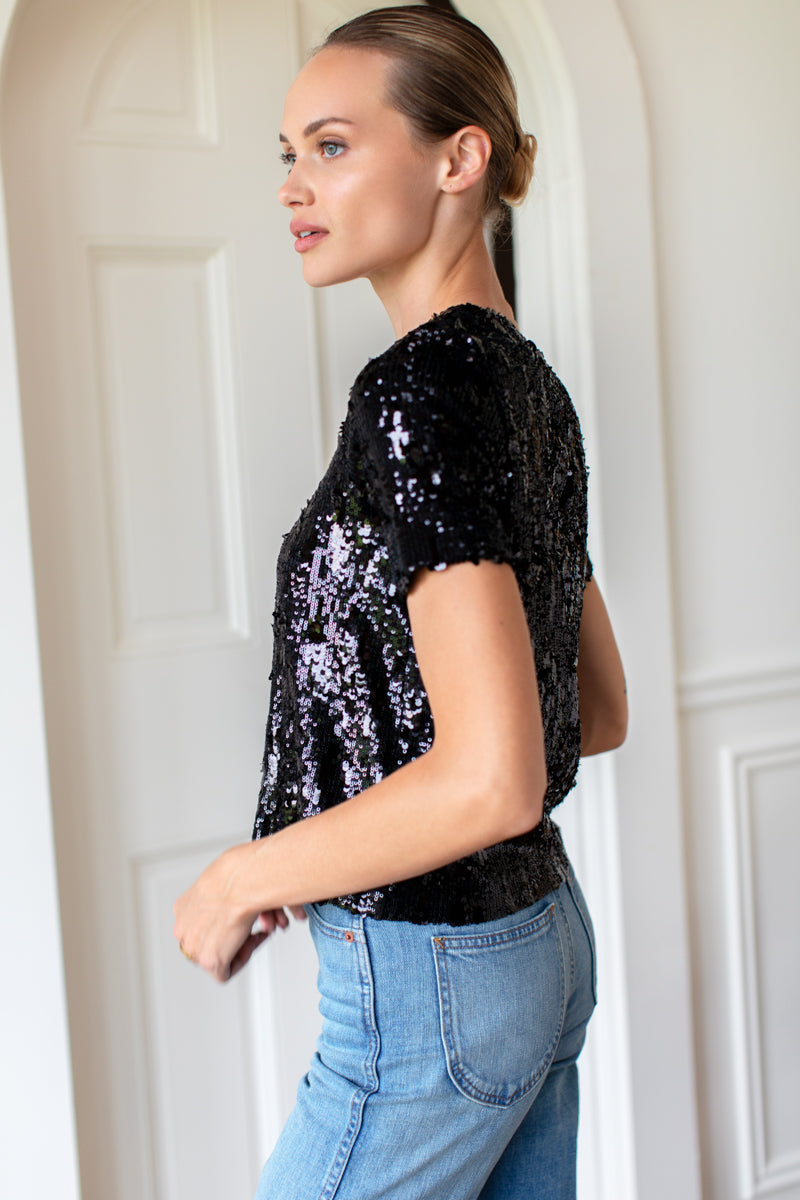 Modern Shift Top - Black Sequins