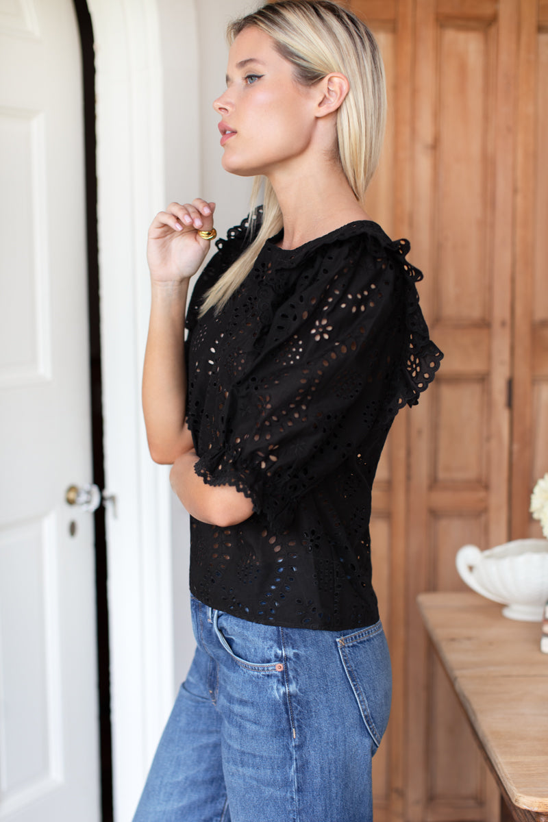 Pearl Blouse - Black Eyelet
