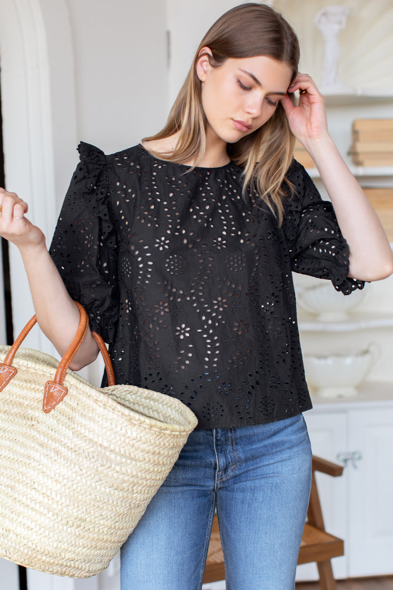 Pearl Blouse - Black Eyelet