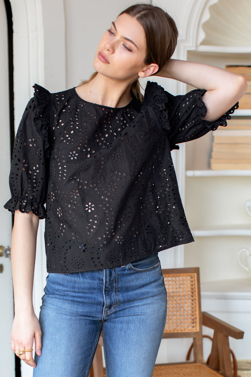 Pearl Blouse - Black Eyelet