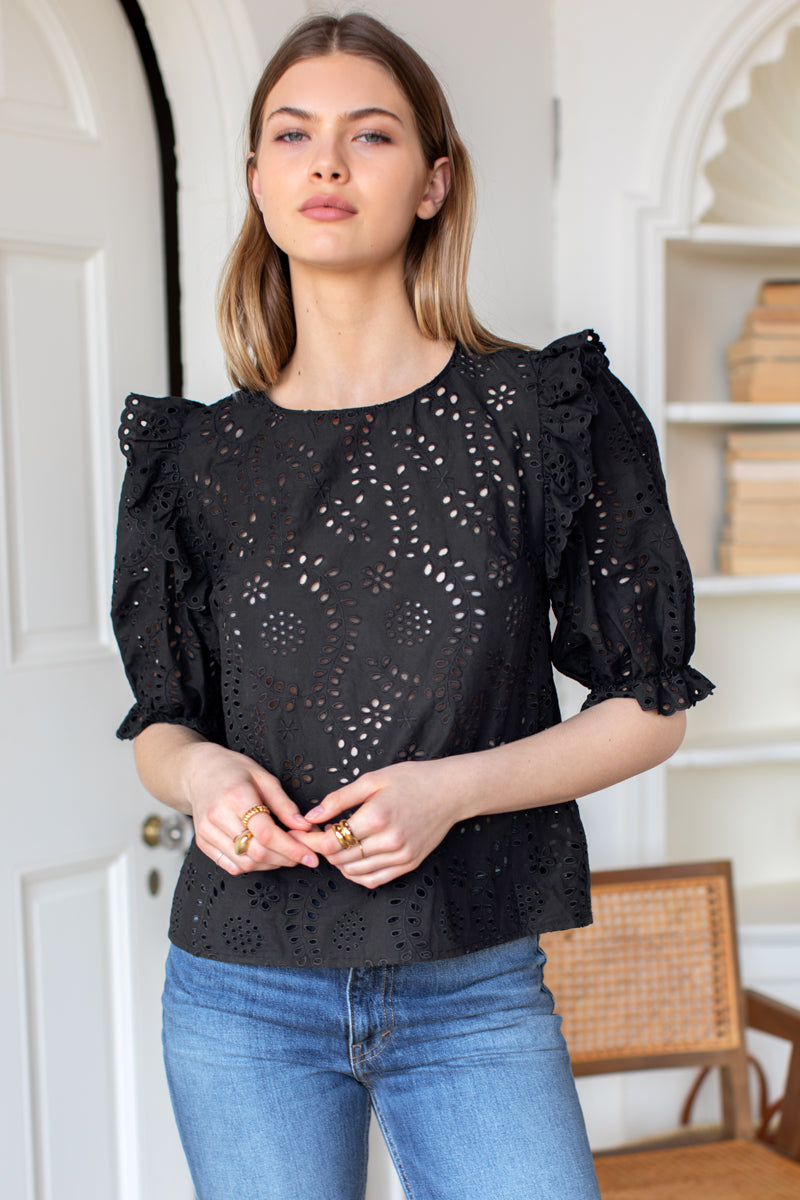 Pearl Blouse - Black Eyelet