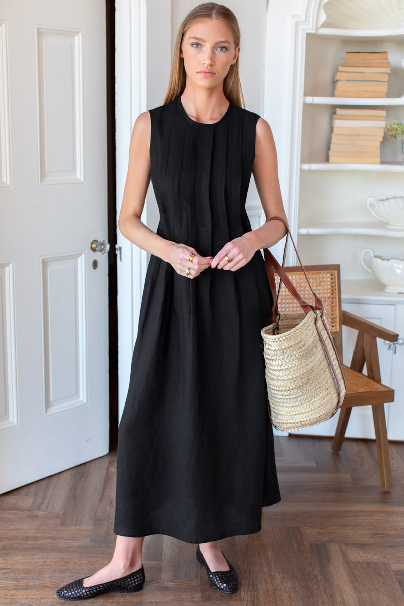 black maxi dress pockets ELEGANCE V-NECK BELTED MAXI DRESS WITH POCKETS (BLACK)