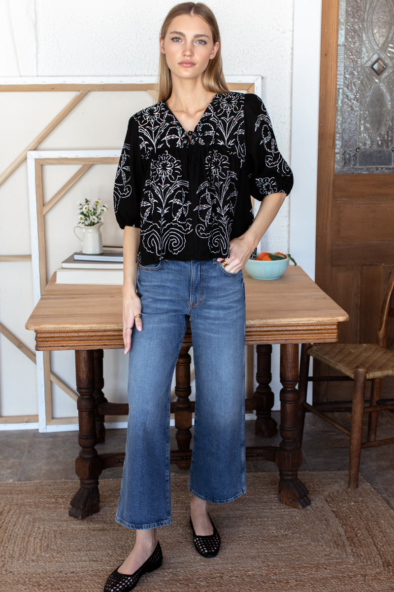 Puff Isla Top - Maeve Outline Black Linen