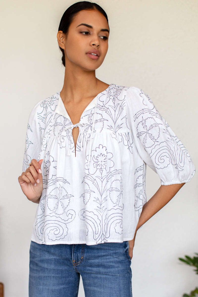 Puff Isla Top - Maeve Outline Indigo