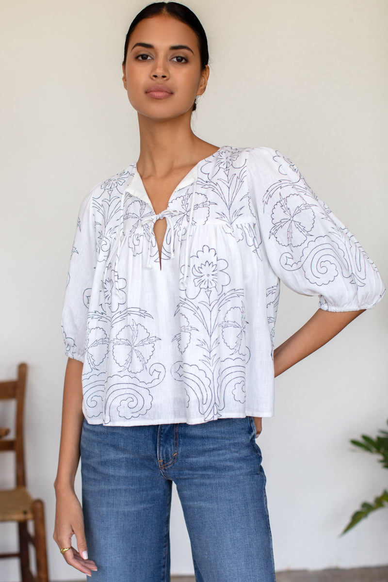 Puff Isla Top - Maeve Outline Indigo