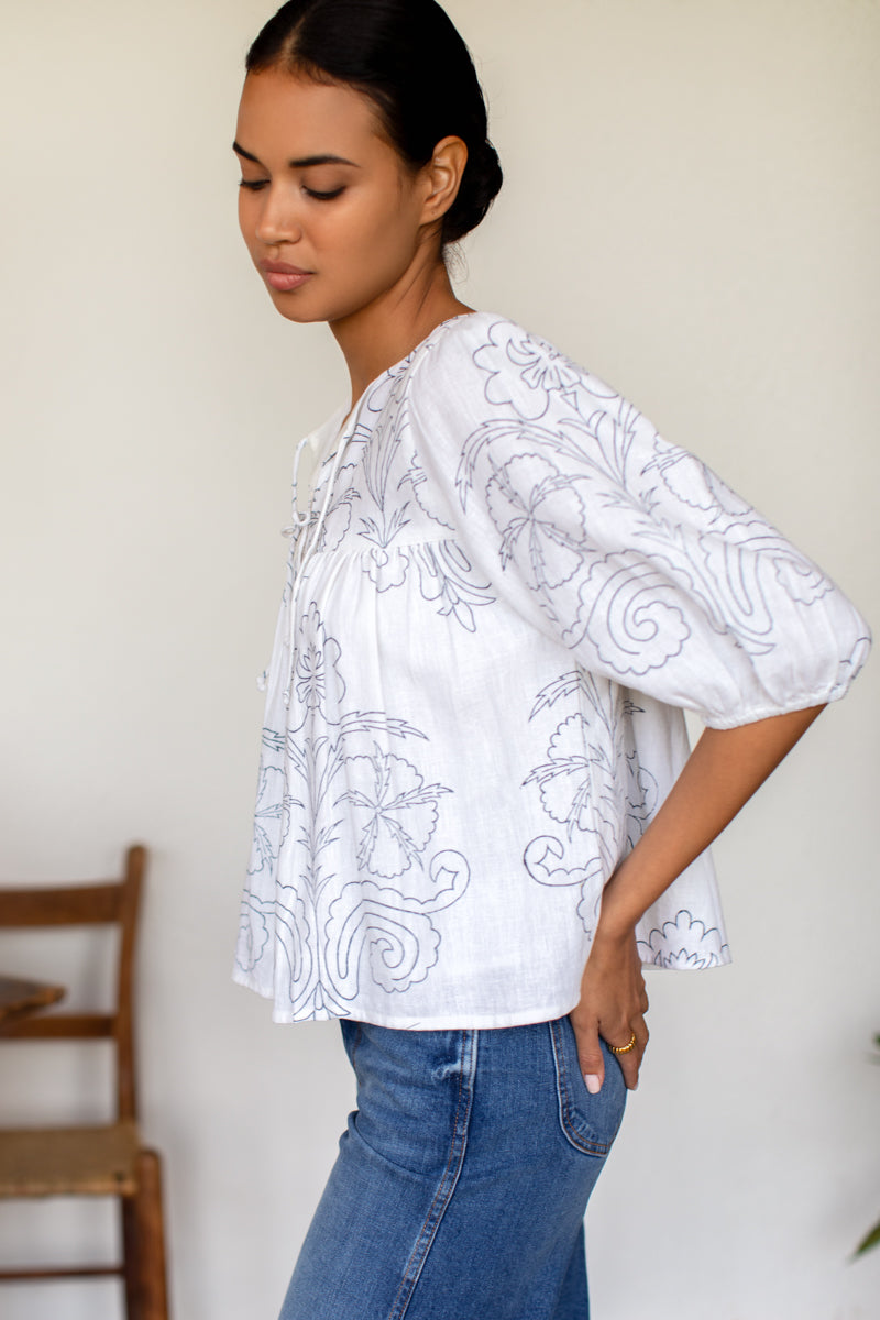 Puff Isla Top - Maeve Outline Indigo