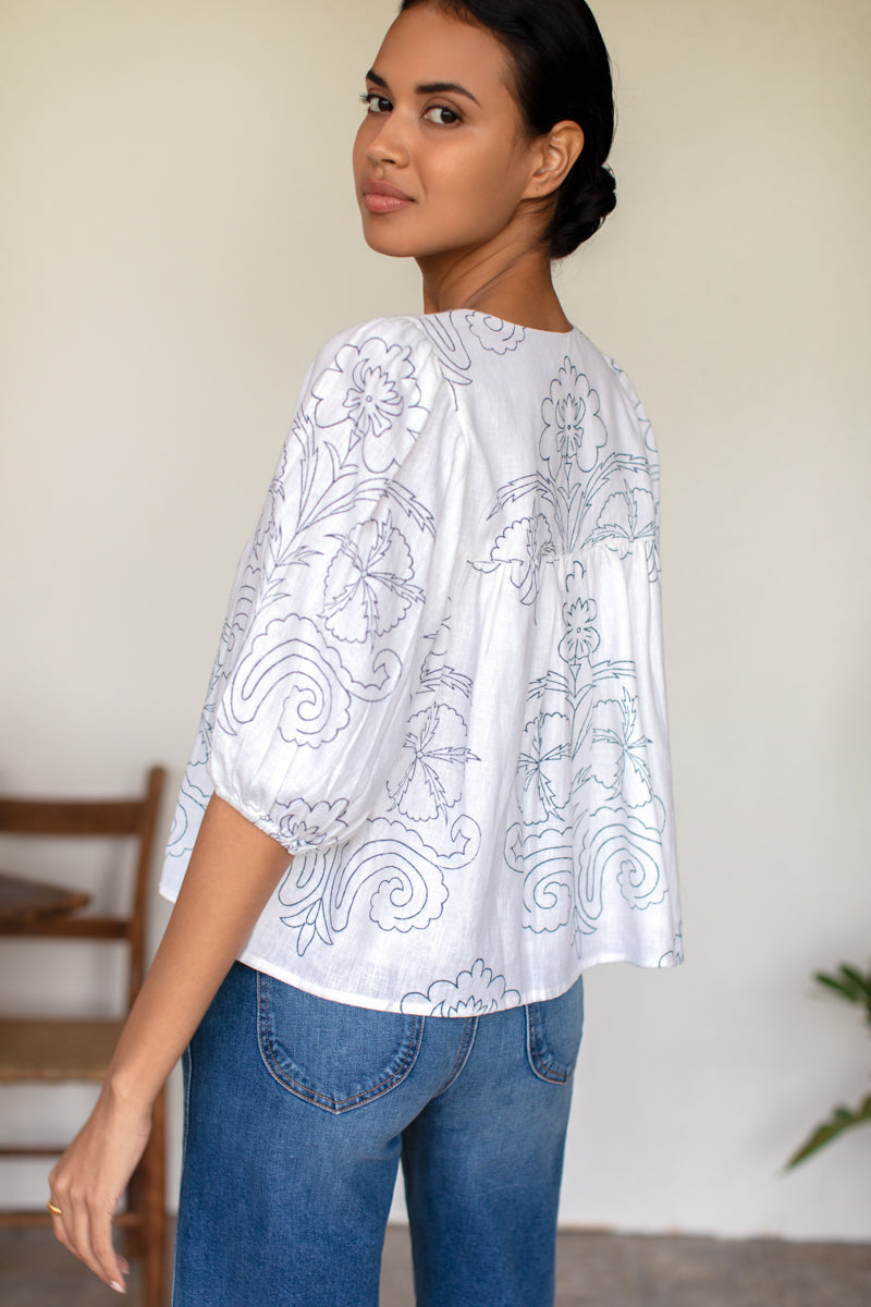 Puff Isla Top - Maeve Outline Indigo