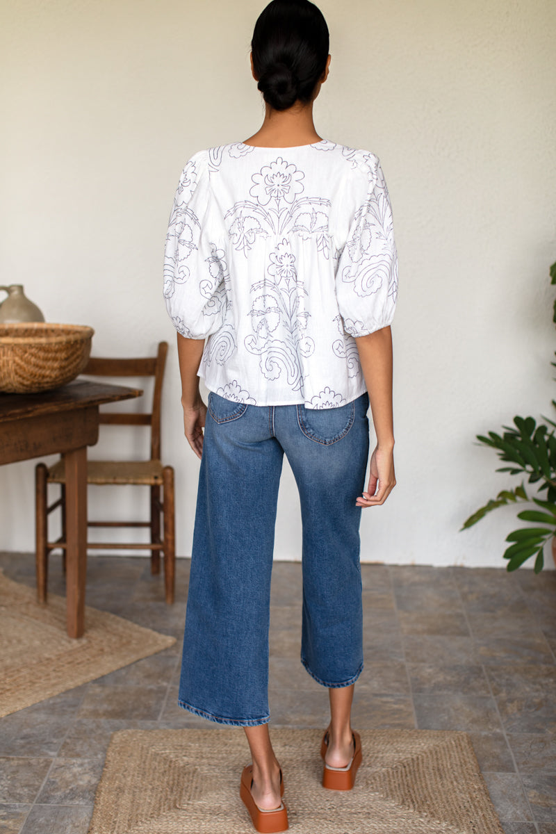 Puff Isla Top - Maeve Outline Indigo