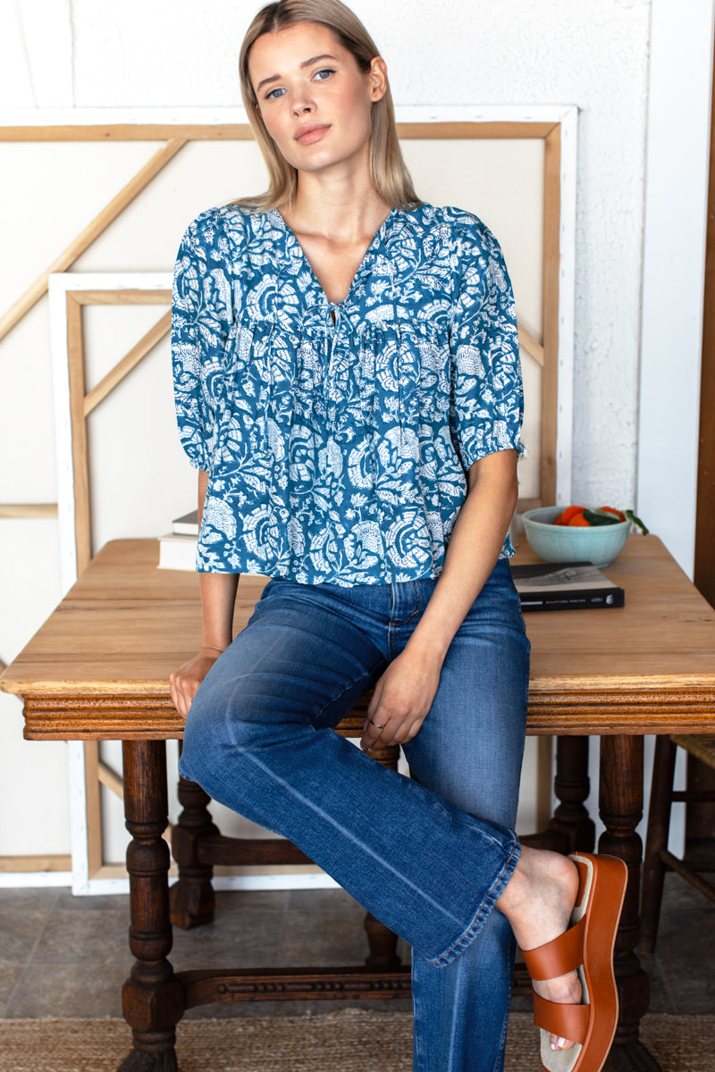 Puff Isla Top - Cassis Blue