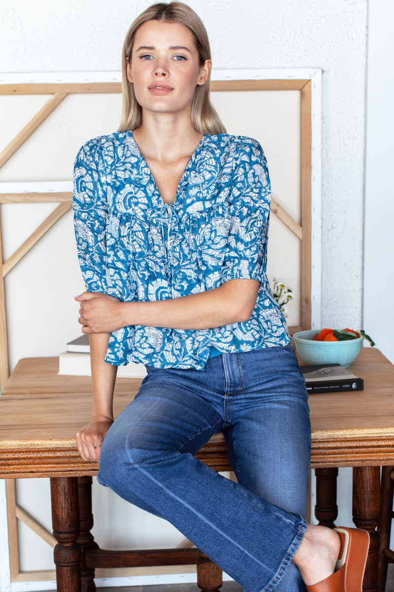 Puff Isla Top - Cassis Blue