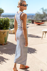 ワンピース Womens Racer Back Tank Dress Racerback Tank Dress Maxi - Navy Stripe Rib - Emerson Fry