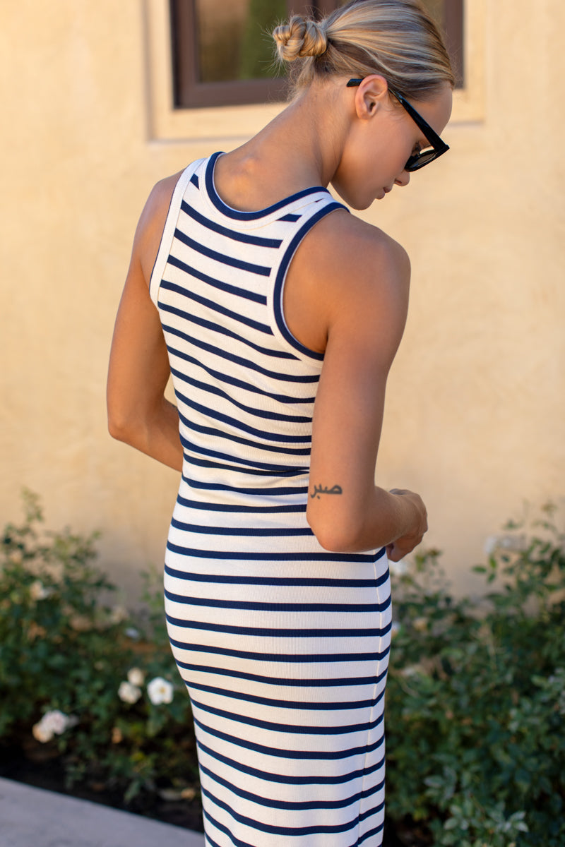 Racerback Tank Maxi Dress - Navy Stripe Rib XL Racerback Tank Maxi Dress - Navy Stripe Rib XL