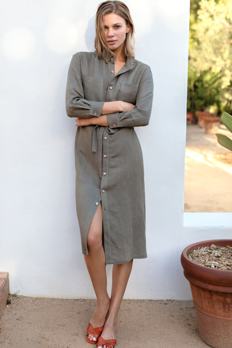 Ry Shirtdress - Olive Linen