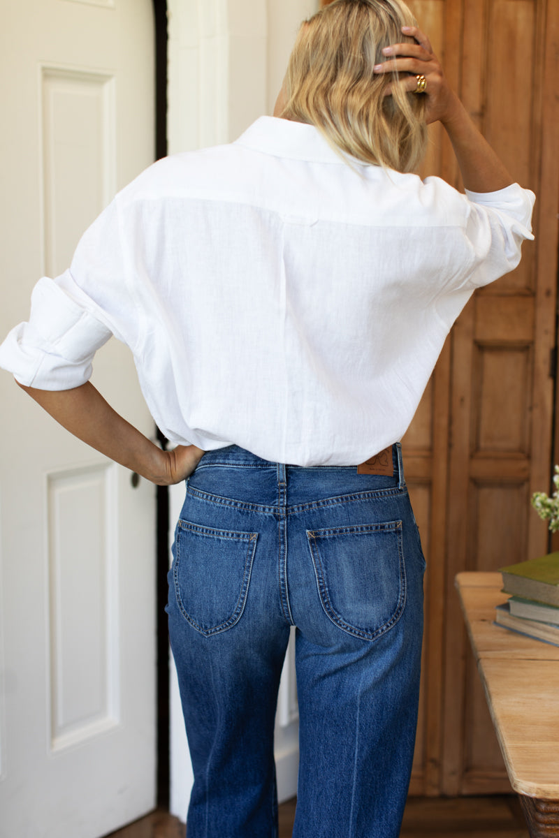 Ryan Shirt - White Linen Shell Embroidery